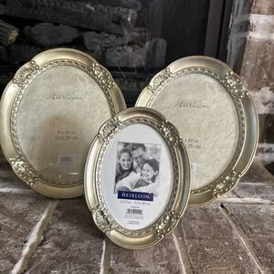 3 Heirloom Oval Picture Frames 8'x10" w 7"x5" Champagne‎ Wall Victorian Style